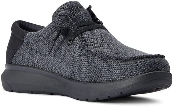 Front Angled View of Ariat Men's Hilo Stretch Lace Loafer in Heathered Smoke/Black
