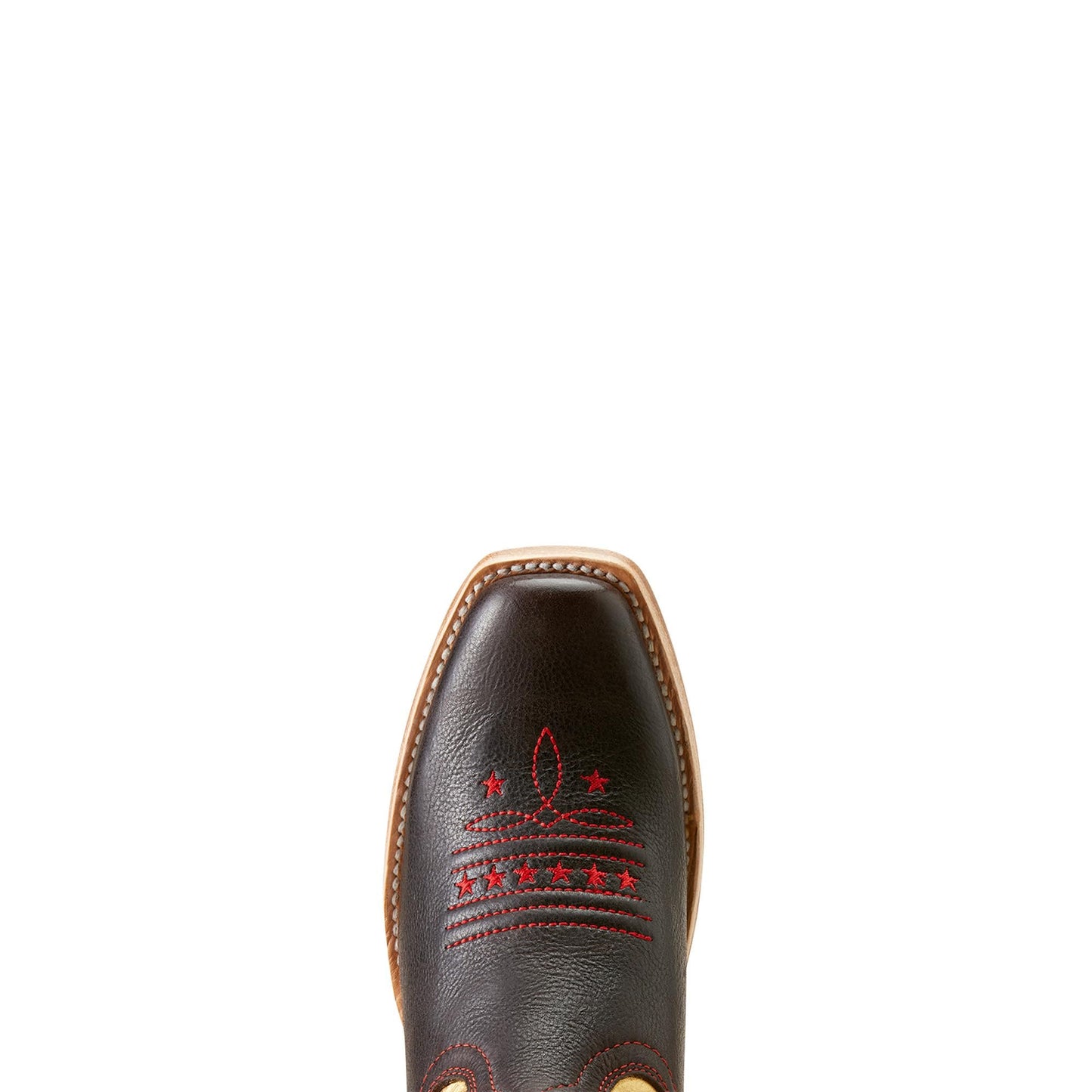 Narrow cutter toe of Ariat Women's Futurity Rodeo Quincy Cutter Toe Western Boot, Toffee Crunch/Range Riding Ruby