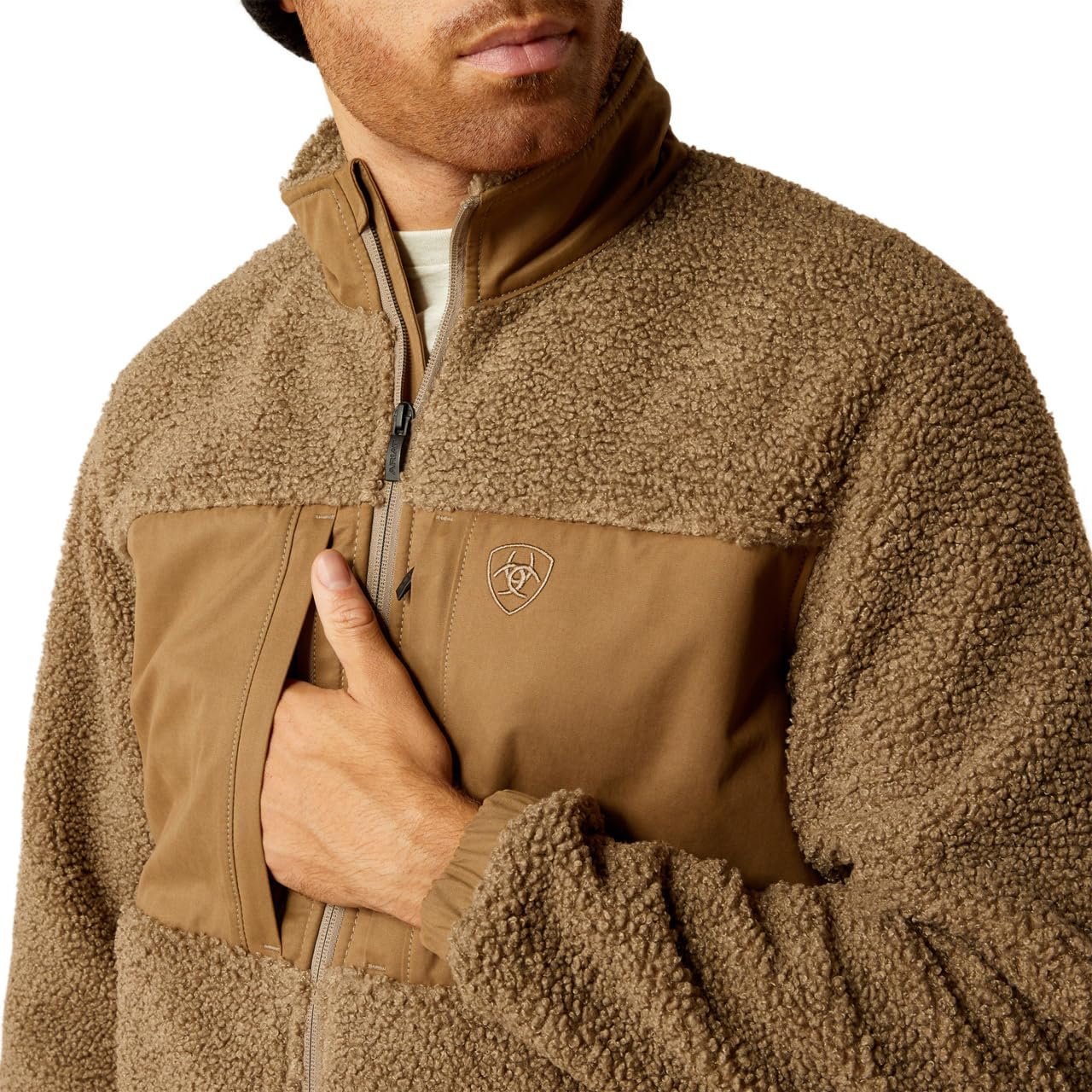 Close-up of Ariat Men's Odessa Sherpa Jacket in Brindle