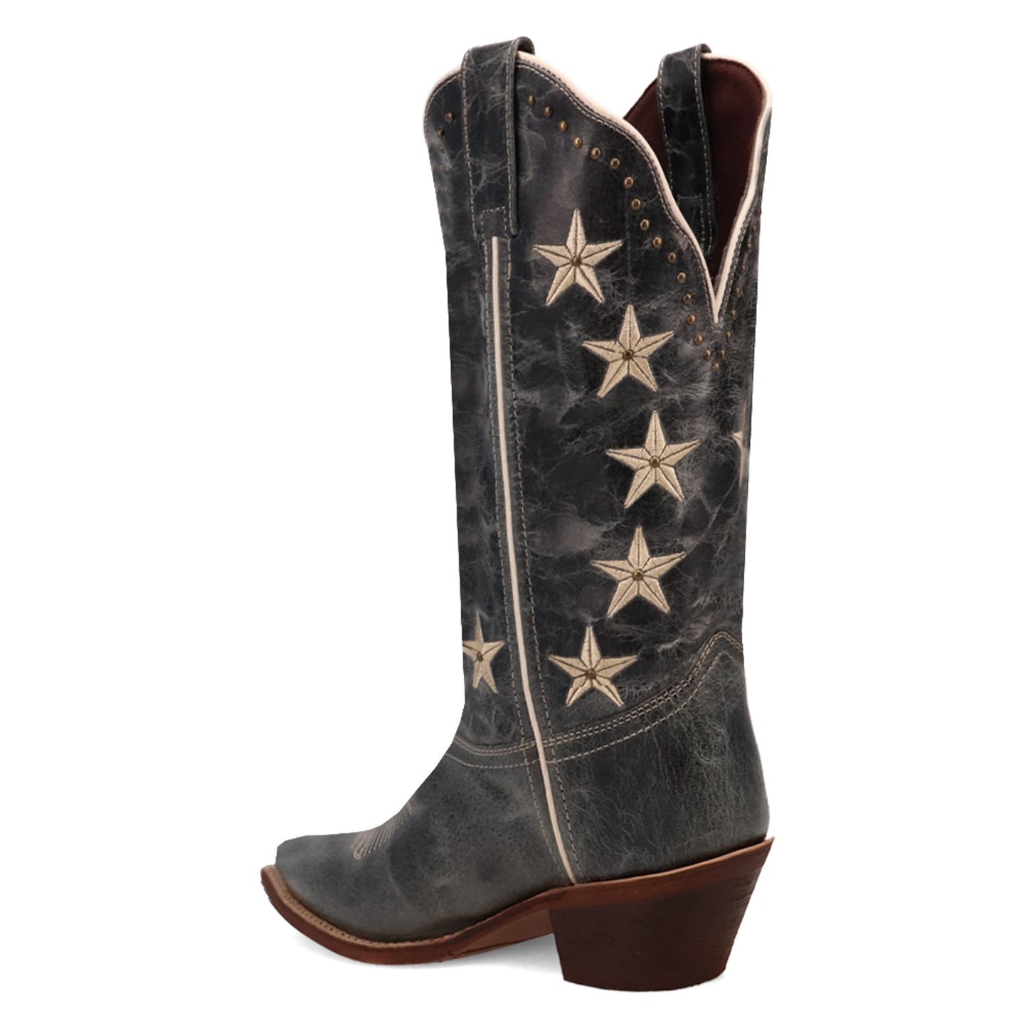 Back angled view of Laredo Women’s Serenade Patriotic Snip Toe Western Boot, Blue