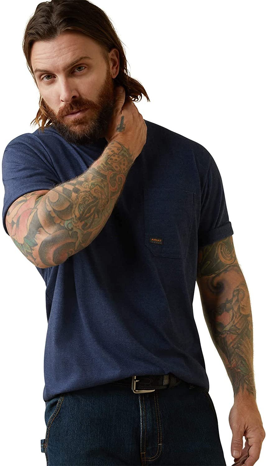 Ariat Men's Rebar Cotton Strong American Bass T-Shirt in Navy Heather