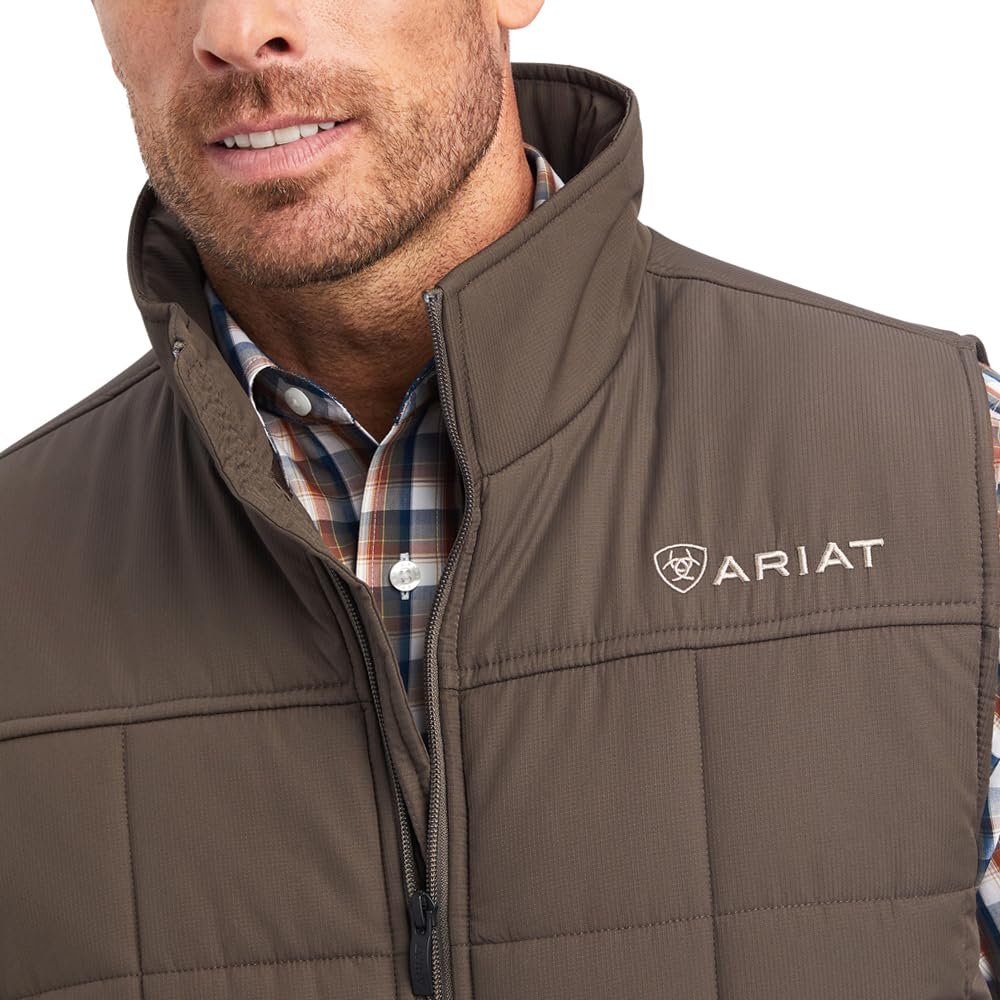 Collar of Ariat Men's Crius Insulated Vest in Banyan Bark