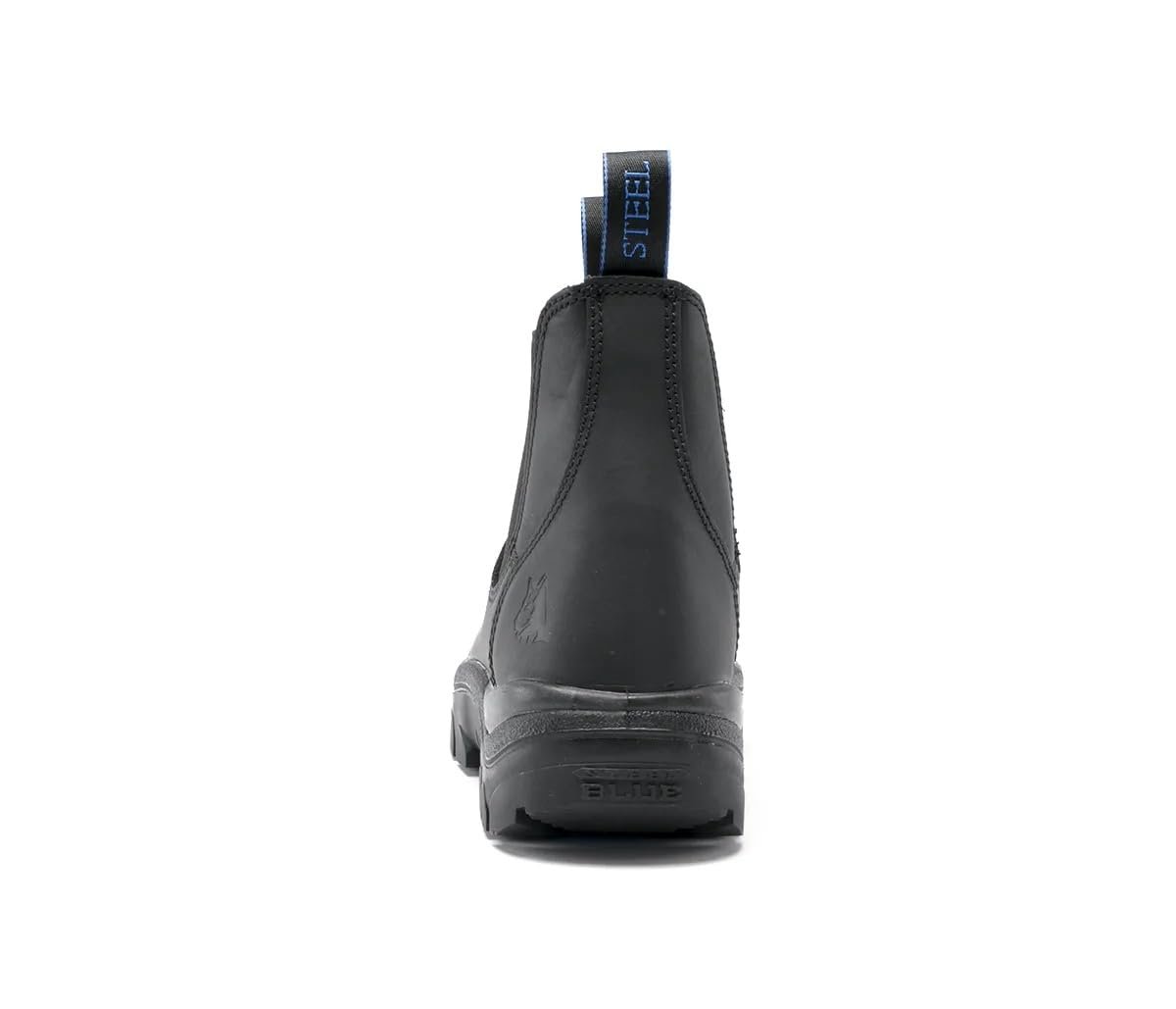 Back of Steel Blue Hobart: Soft Toe Work Boot in Black