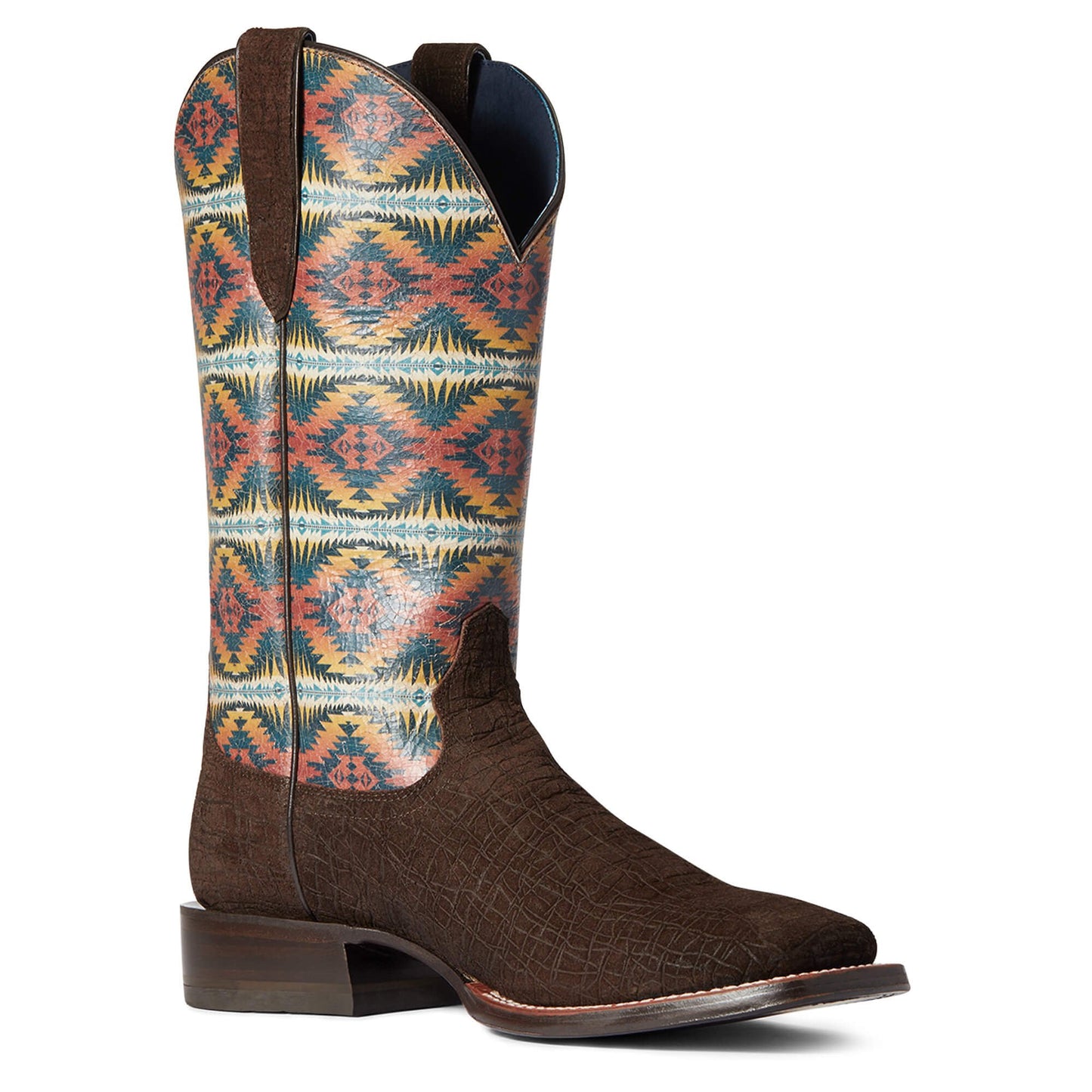 Front Angled View of Ariat Men's Circuit Proud Western Boot in Dark Coffee/Night Dance