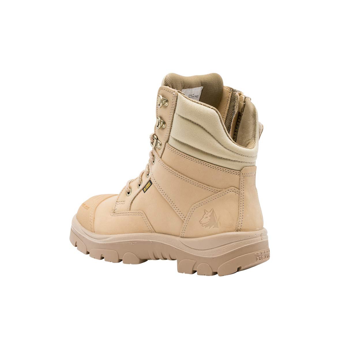 Angled Back View of Steel Blue Southern Cross Zip Safety Boot in Sand