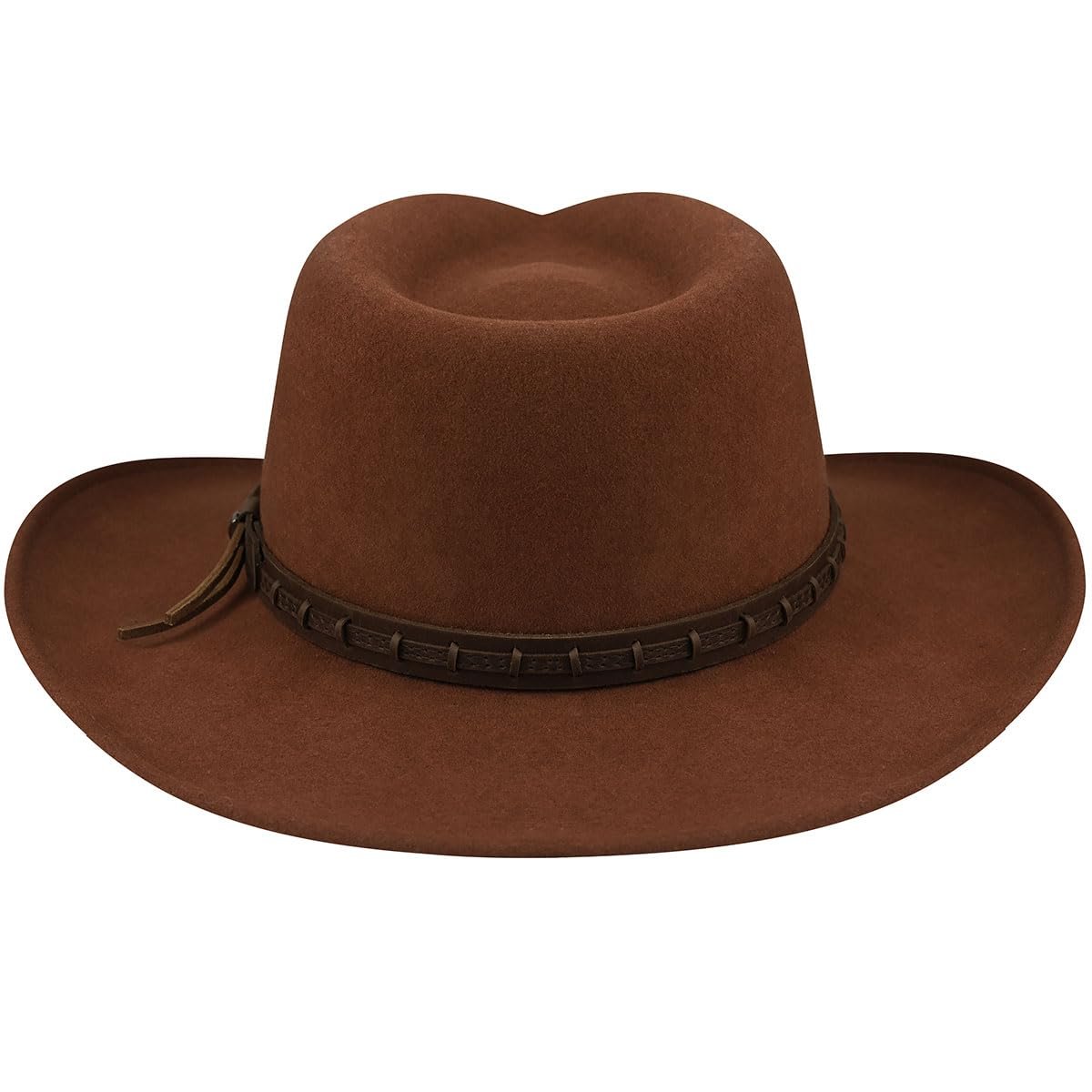 Front View of Bailey Firehole Felt Western Hat in Whiskey, Showcasing Trim