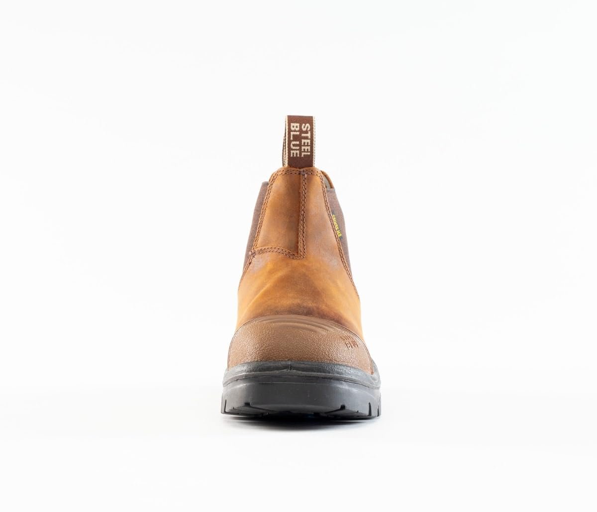 Front of Steel Blue Hobart: Scuff Cap Work Boot in Brown