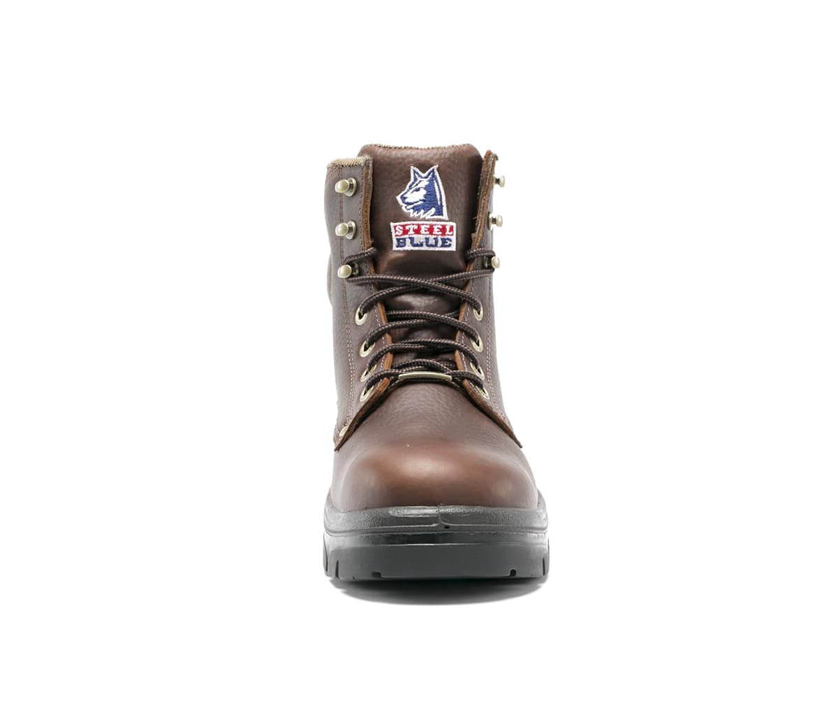 Front of Steel Blue Argyle Safety Boot in Oak