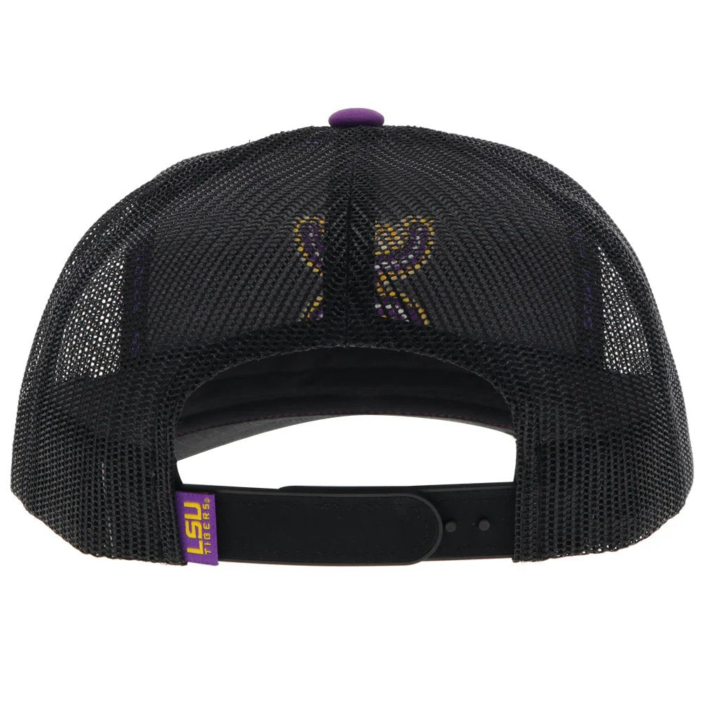 Back of Hooey Louisiana State Univesity LSU Snapback Hat, Purple/Black