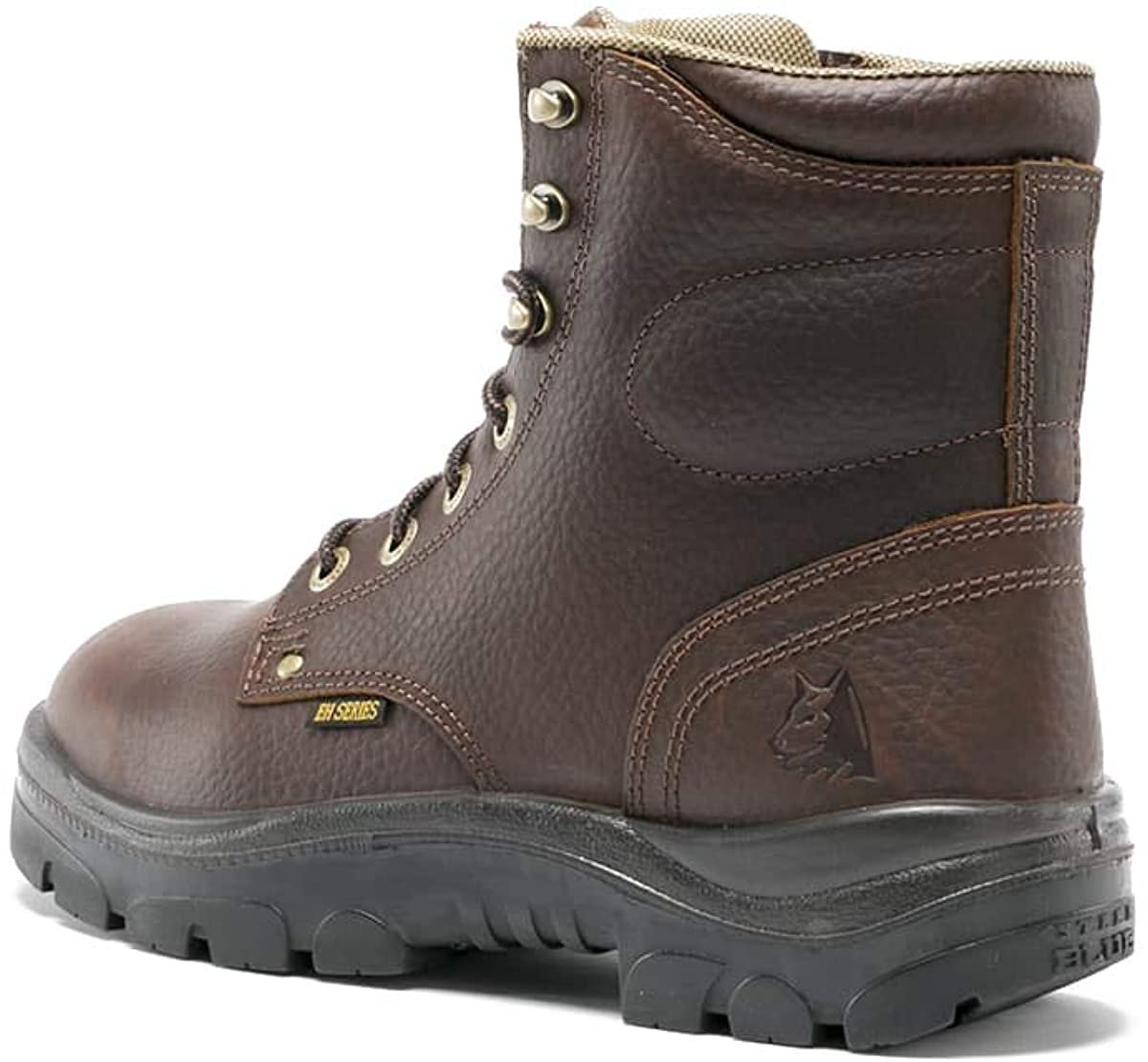 Angled View of Steel Blue Argyle: Soft Toe Safety Boot in Oak