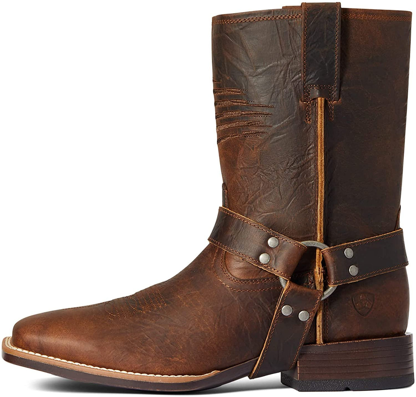 Side Profile of Ariat Men's Harness Patriot Ultra Western Boot in Bar Top Brown