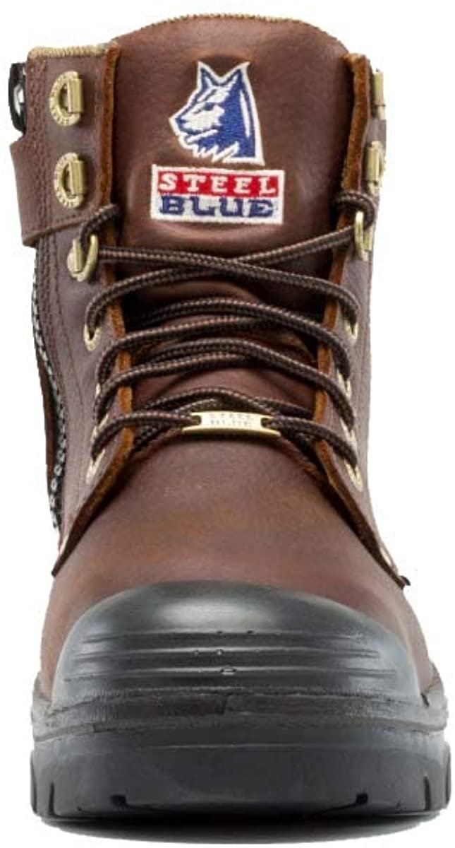 Front of Steel Blue Argyle Zip: Met / PR Midsole / Bump Cap Work Boot in Oak