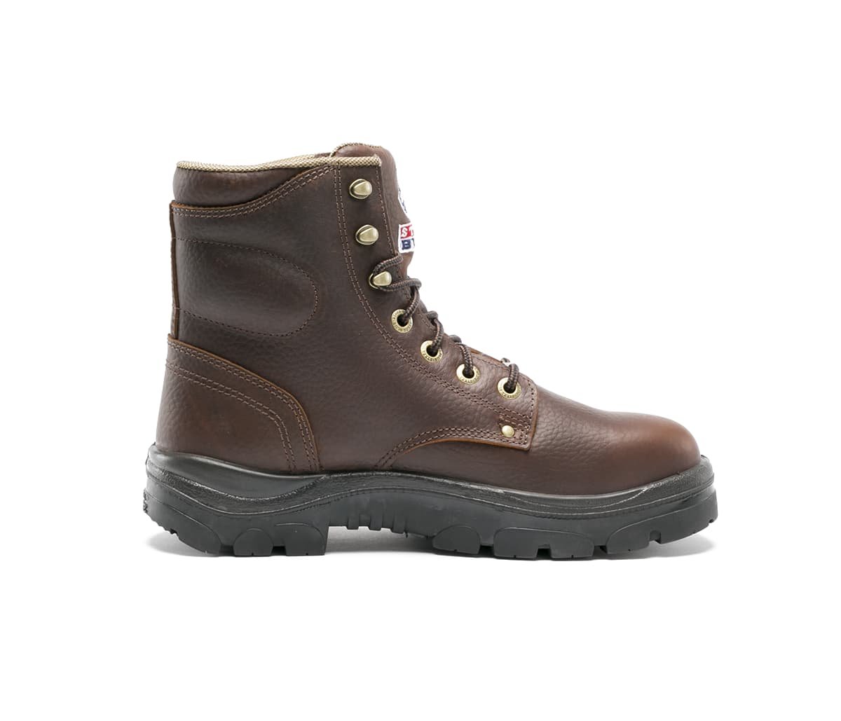 Side of Steel Blue Argyle Safety Boot in Oak