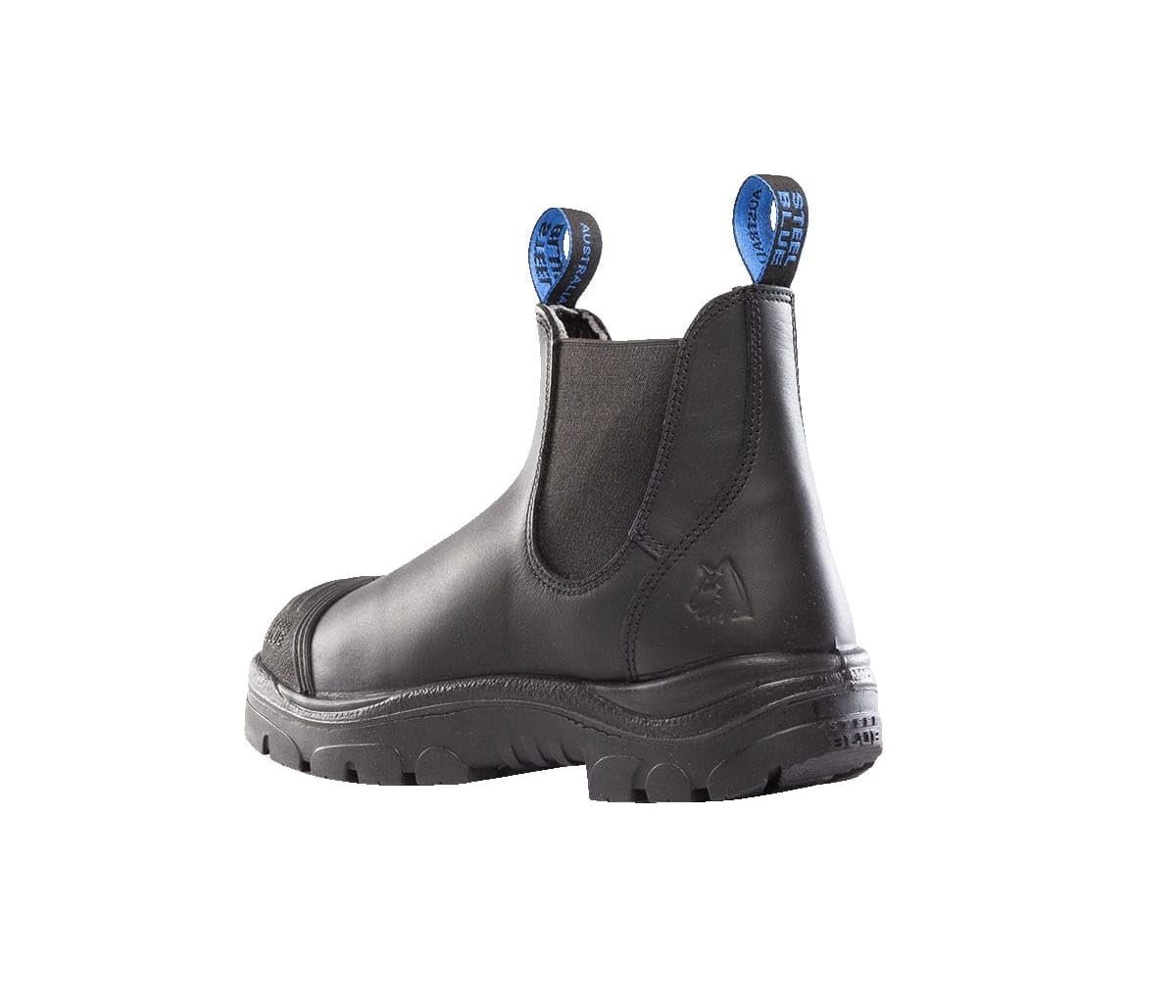 Back Angled View of Steel Blue Hobart: Scuff Cap Work Boot in Black