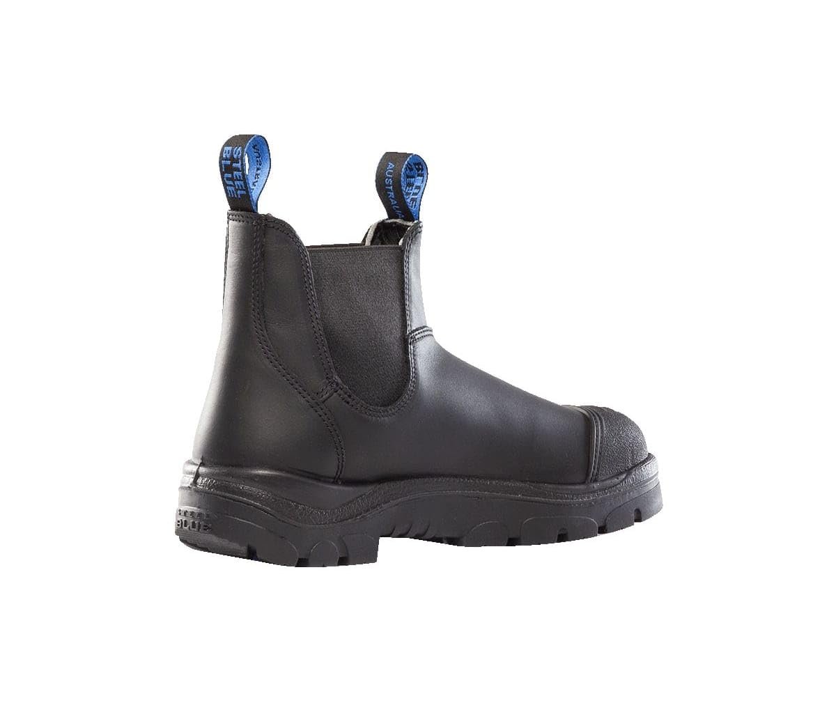 Back Angled View of Steel Blue Hobart: Scuff Cap Work Boot in Black