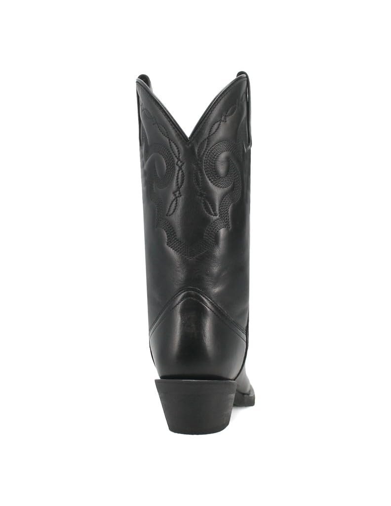 Rear perspective of the black Laredo boot, displaying the embroidered heel counter and the slightly angled western heel.