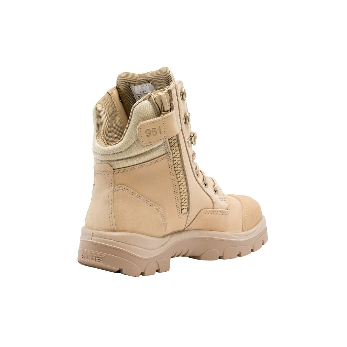Back of Steel Blue Southern Cross Zip Safety Boot in Sand