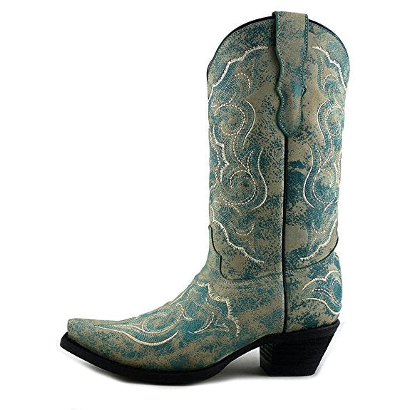 Corral Boots Girls' Turquoise Embroidered Snip Toe Cowboy Boot