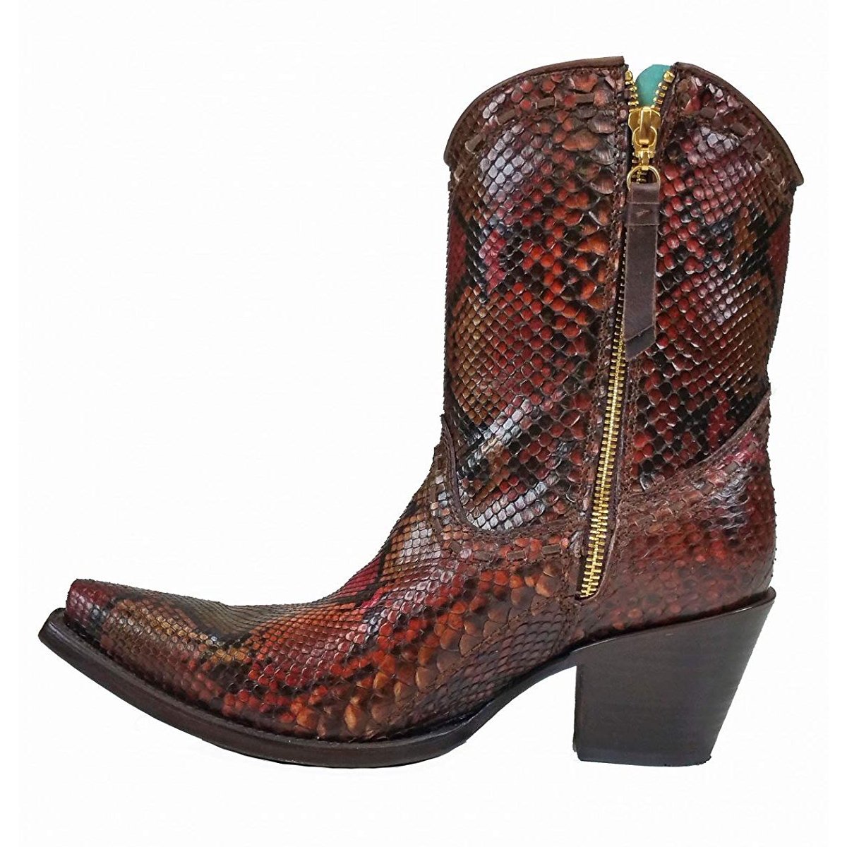 Alternate Side Profile of Corral Boots Women's Python Snip Toe Ankle Western Boot