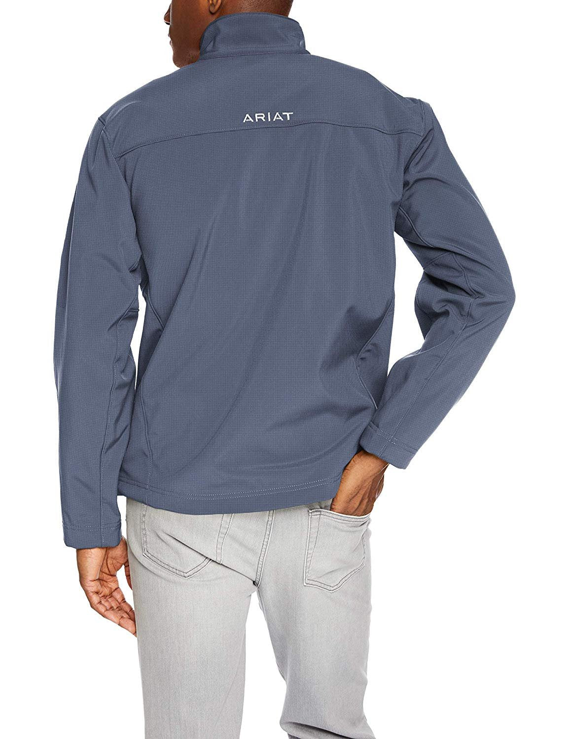Back of Ariat Men's Vernon 2.0 Softshell Jacket in Navy Grid