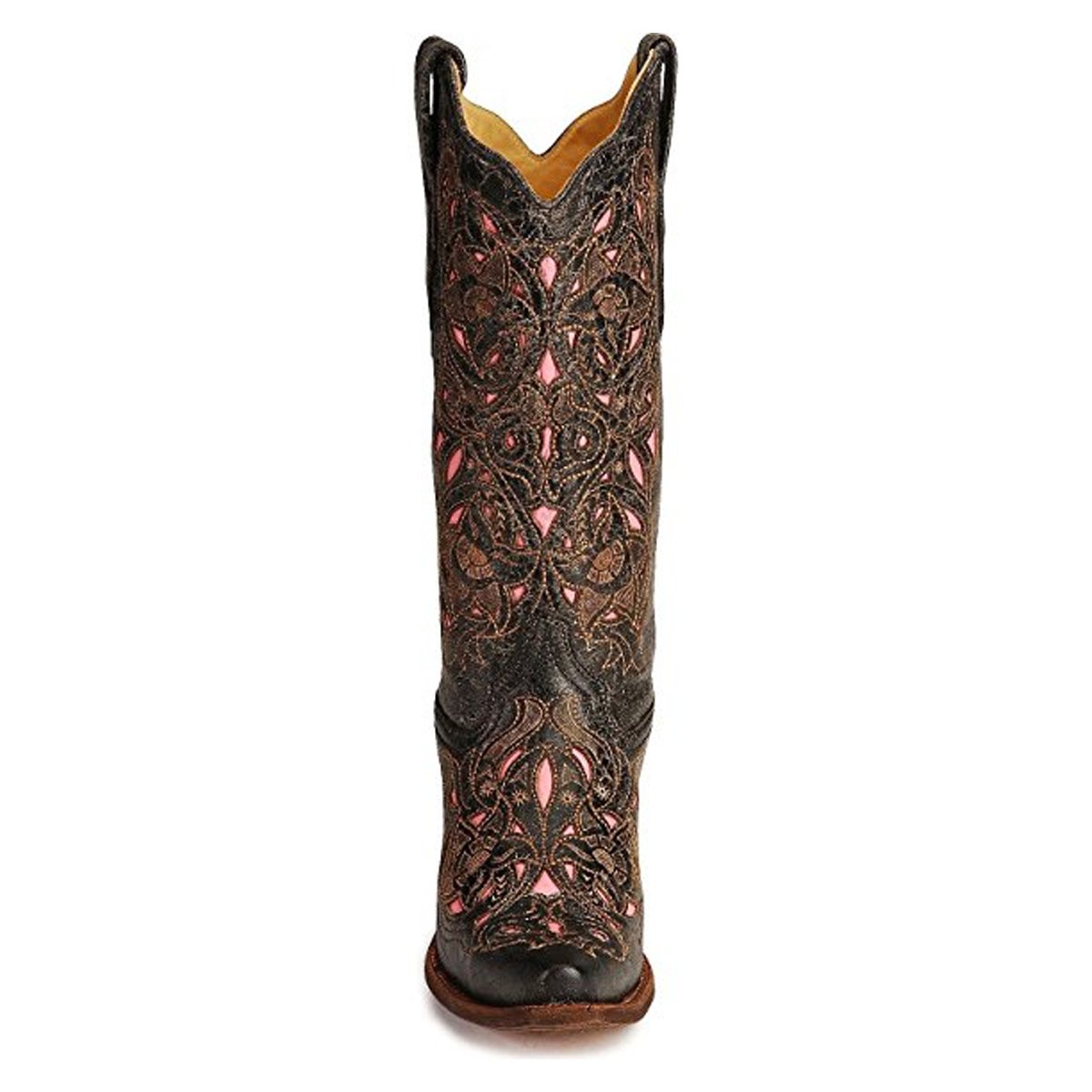 Front View of Corral Boots Women's Pink Inlay Snip Toe Western Boot