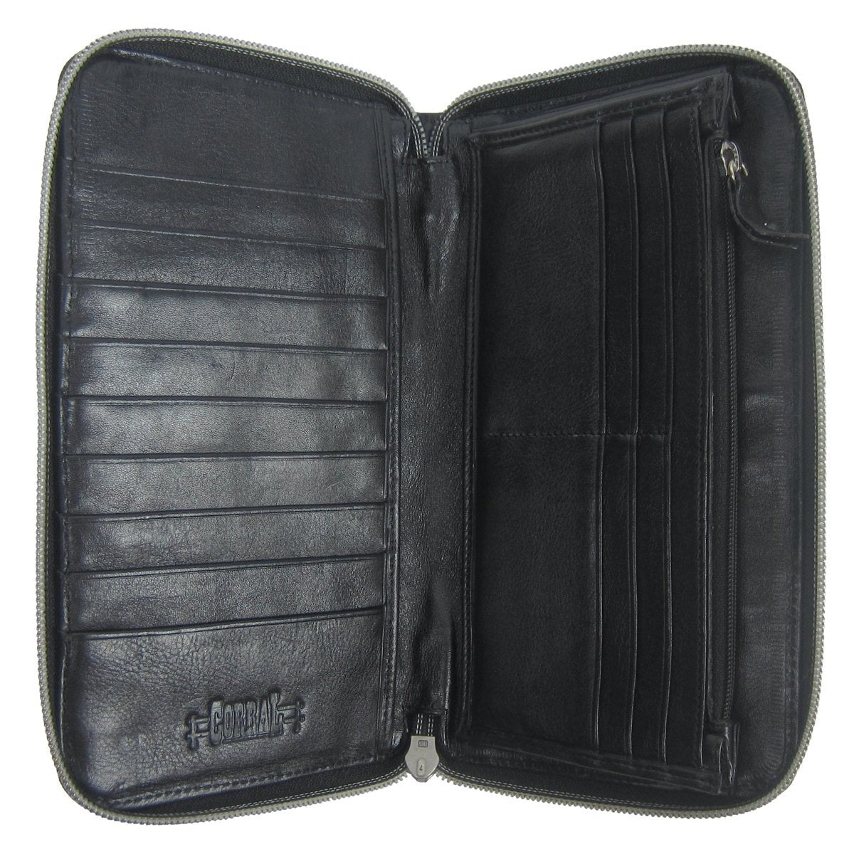 Vertical Interior of Corral Boots Teju Lizard and Python Patchwork Leather Wallet