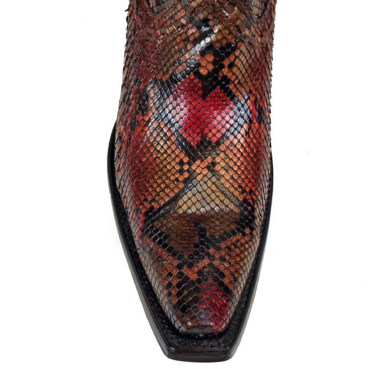 Close-up of Toe Box of Corral Boots Women's Python Snip Toe Ankle Western Boot