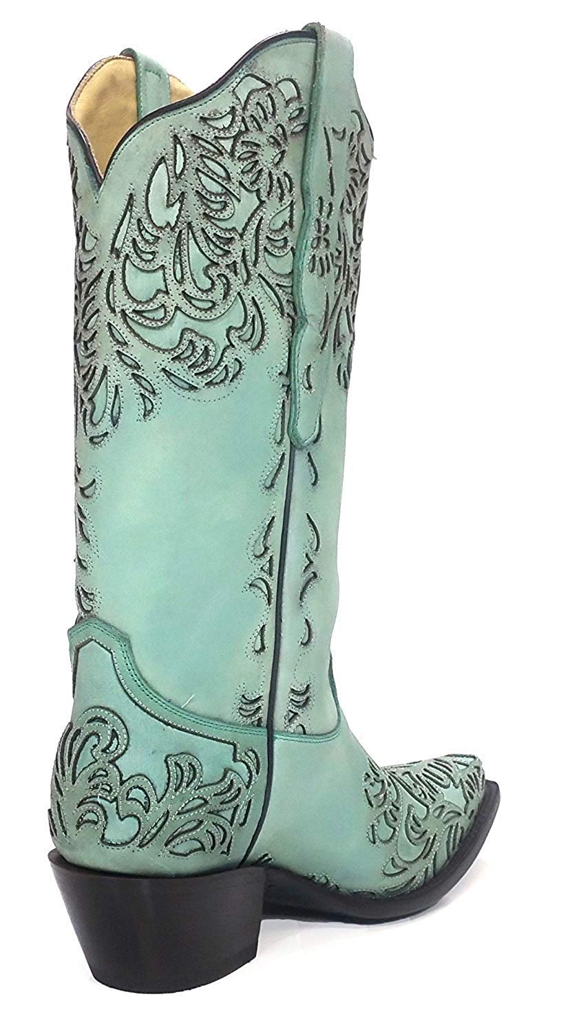 Side Back View of Corral Boots Women's Turquoise Snip Toe Embroidered Western Boot