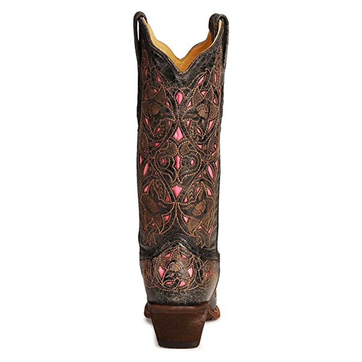 Back View of Corral Boots Women's Pink Inlay Snip Toe Western Boot