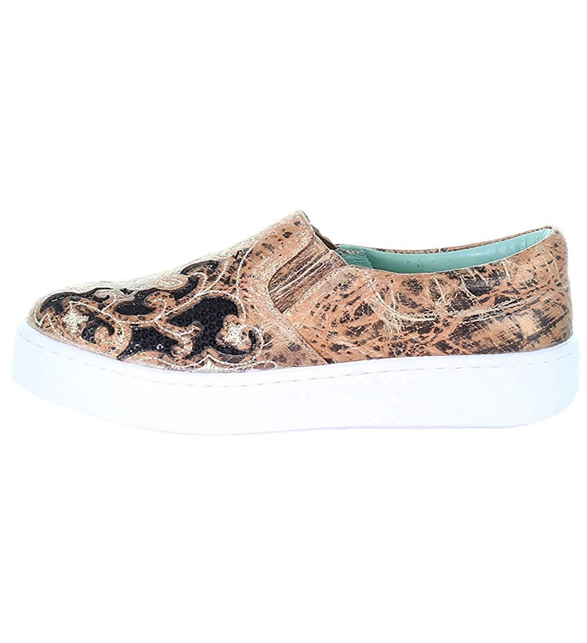 Side Profile of Corral Boots Women's Floral Embroidered Glitter Inlay Sneaker