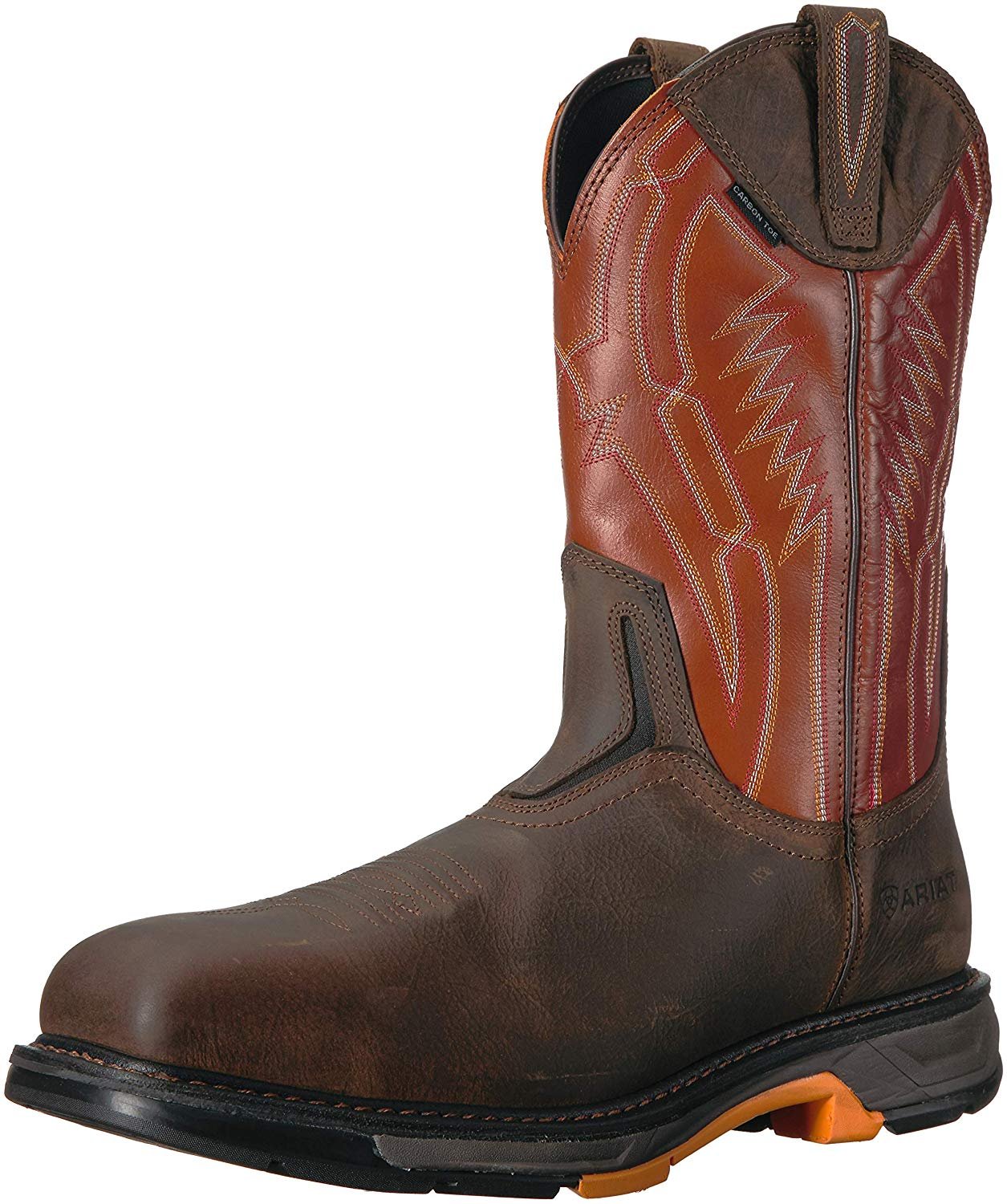 Side Angled Profile of Ariat Men's WorkHog XT Dare Carbon Toe Work Boot in Rye Brown