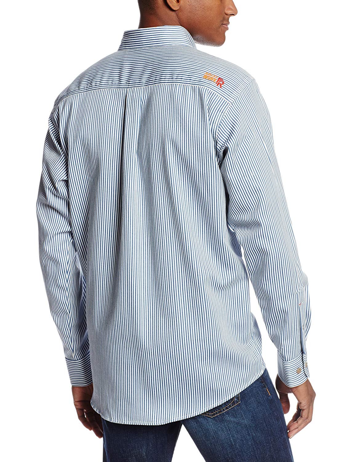 Back of Ariat Men's FR Edmond Work Shirt, Bold Blue