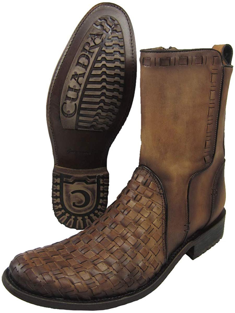 Cuadra Men's Urban Woven Almond Bovine Leather Round Toe Ankle Cowboy Boot, showing outsole
