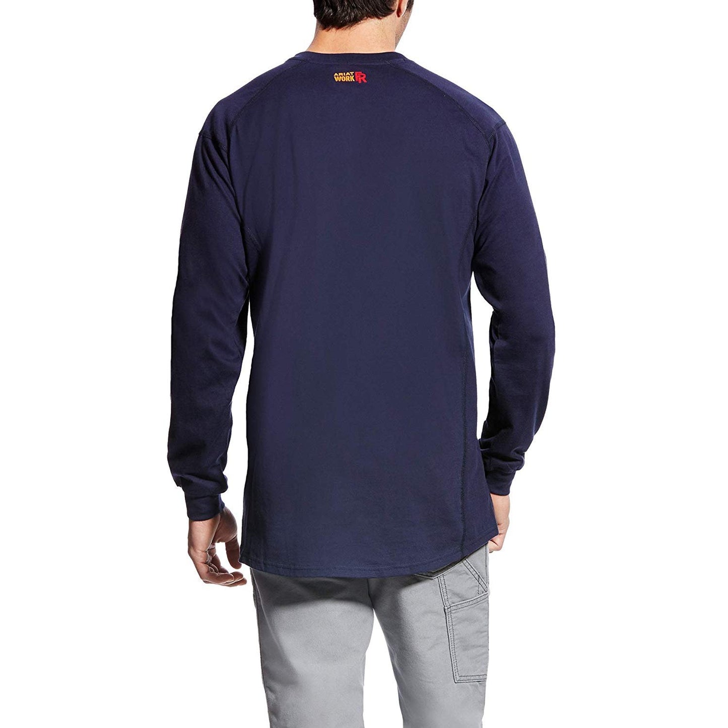 Back of Ariat Men's FR Air Crew Long Sleeve T-Shirt, Navy
