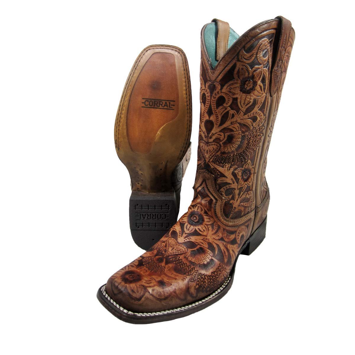 Corral Boots Women's Hand Tooled Square Toe Western Boot