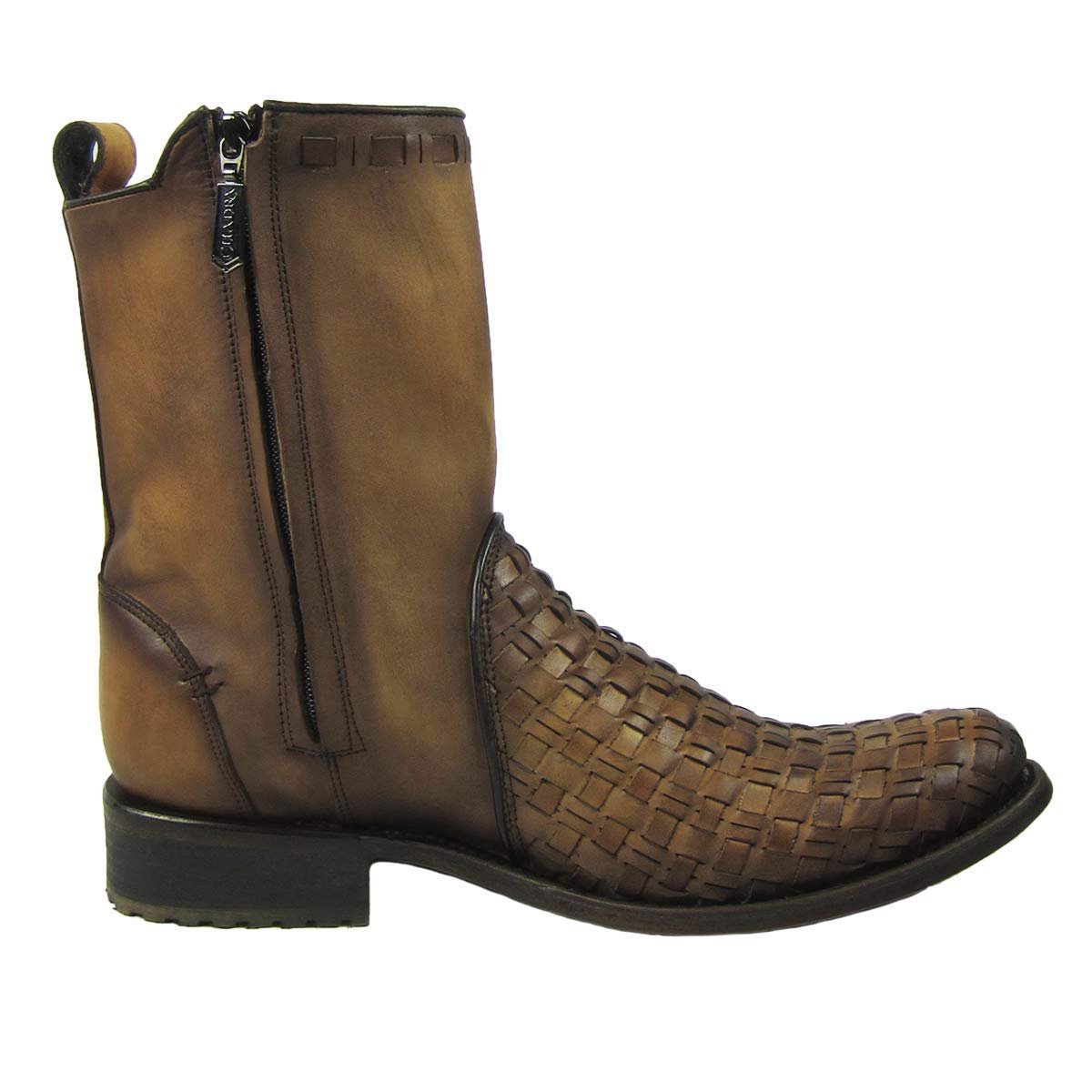 Cuadra Men's Urban Woven Almond Bovine Leather Round Toe Ankle Cowboy Boot, zipper side