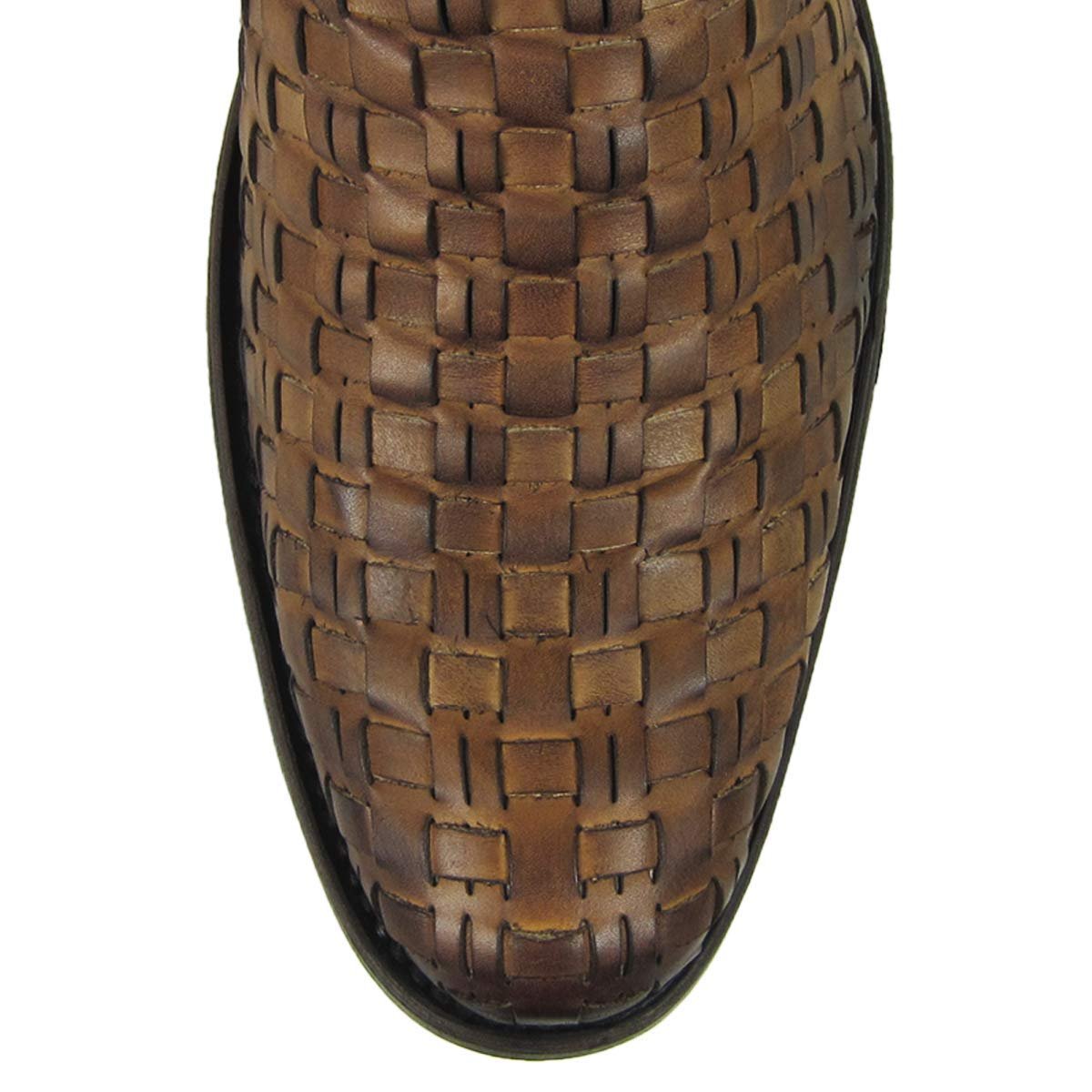 Toe box of Cuadra Men's Urban Woven Almond Bovine Leather Round Toe Ankle Cowboy Boot