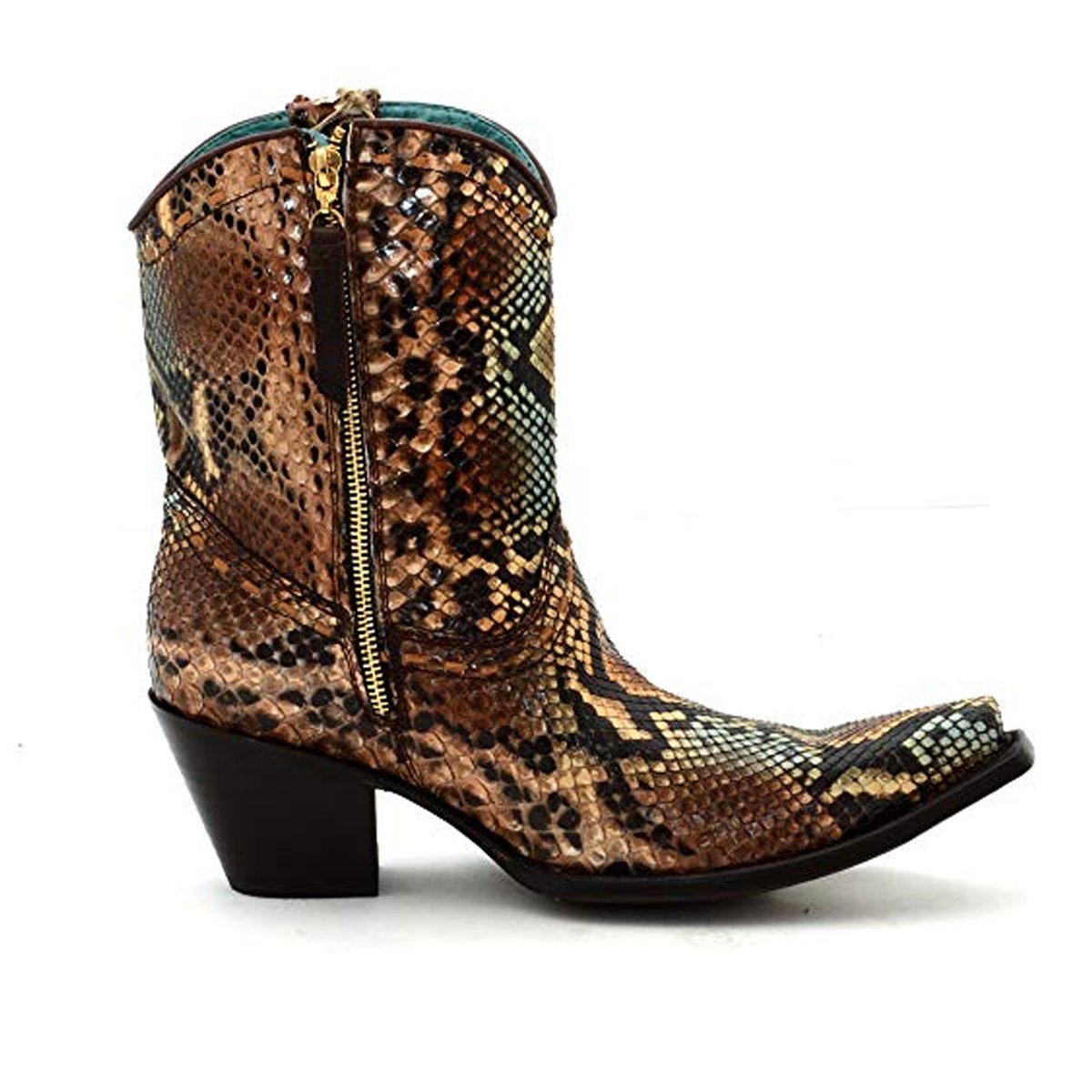 Side Profile of Corral Boots Women's Python Snip Toe Ankle Western Boot