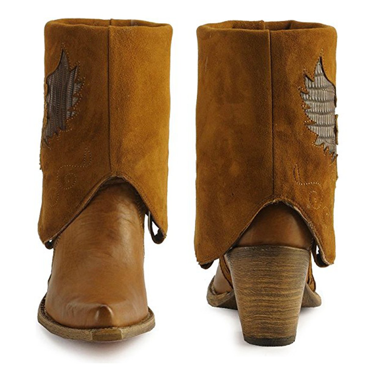 Corral Boots Women's Lizard Cuffed Snip Toe Western Boot, Cuffed Style, Front and Back Views
