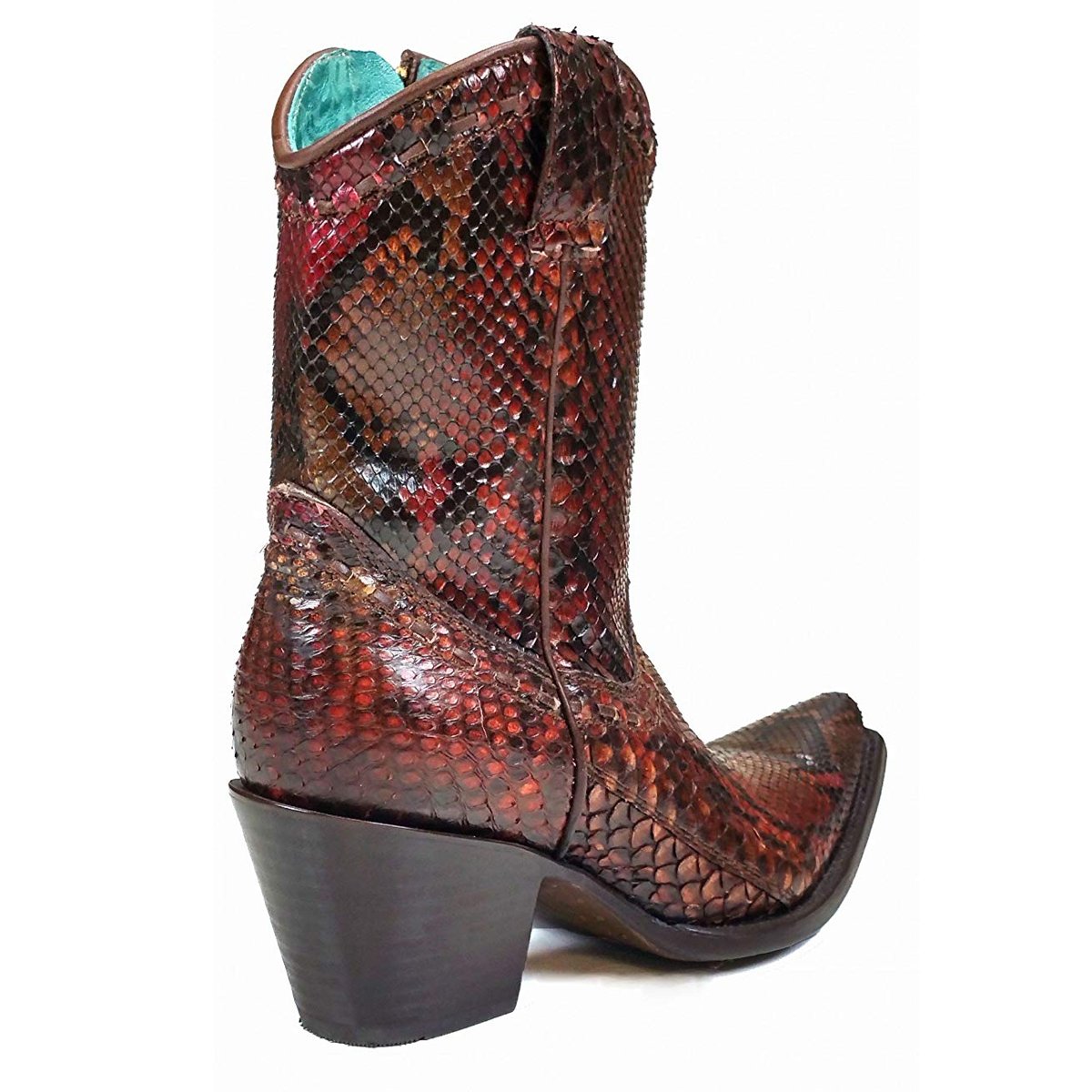 Back Angled View of Corral Boots Women's Python Snip Toe Ankle Western Boot