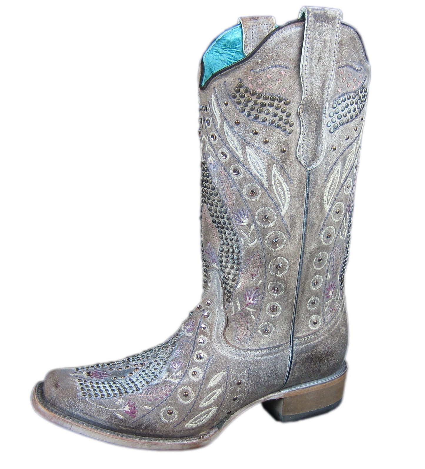 Side Profile of Corral Boots Women's Floral Embroidered Studded Western Boot