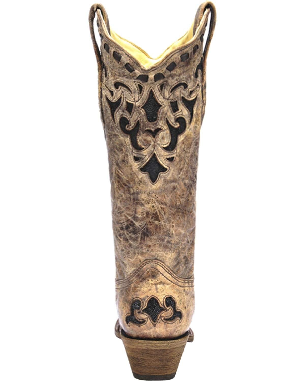 Back View of Corral Boots Women's Stingray Inlay Snip Toe Western Boot