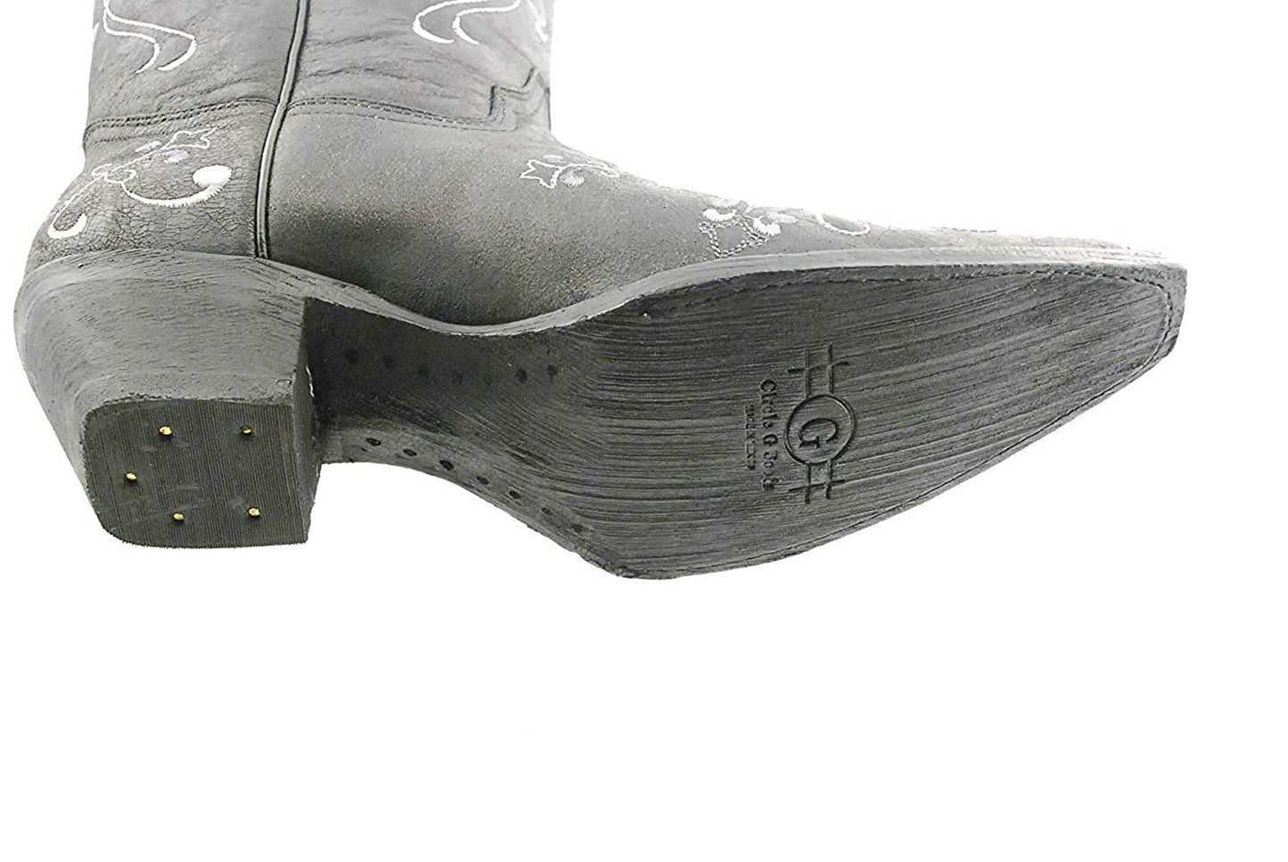 Outsole of Circle G Women’s Embroidered Snip Toe Western Boot, Showing Circle G Logo