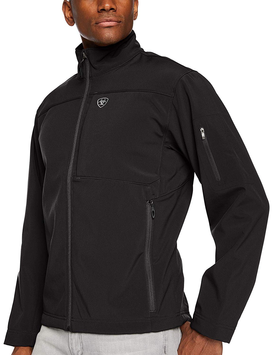 Front Angled View of Ariat Men's Vernon 2.0 Softshell Jacket in Black