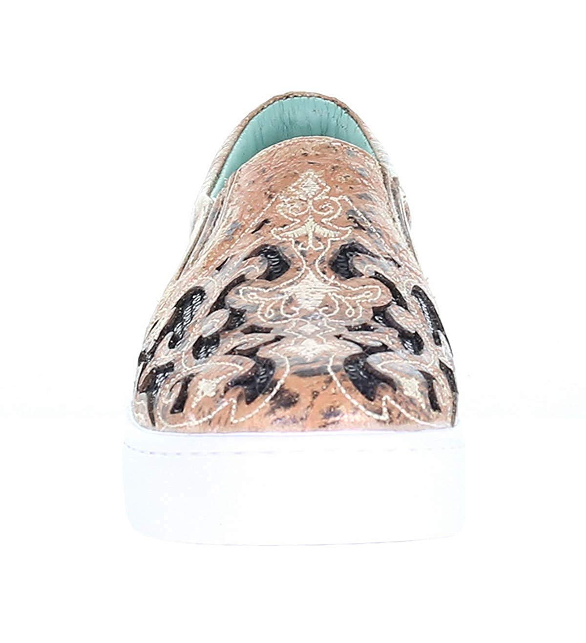 Front View of Corral Boots Women's Floral Embroidered Glitter Inlay Sneaker Showing Toe Box
