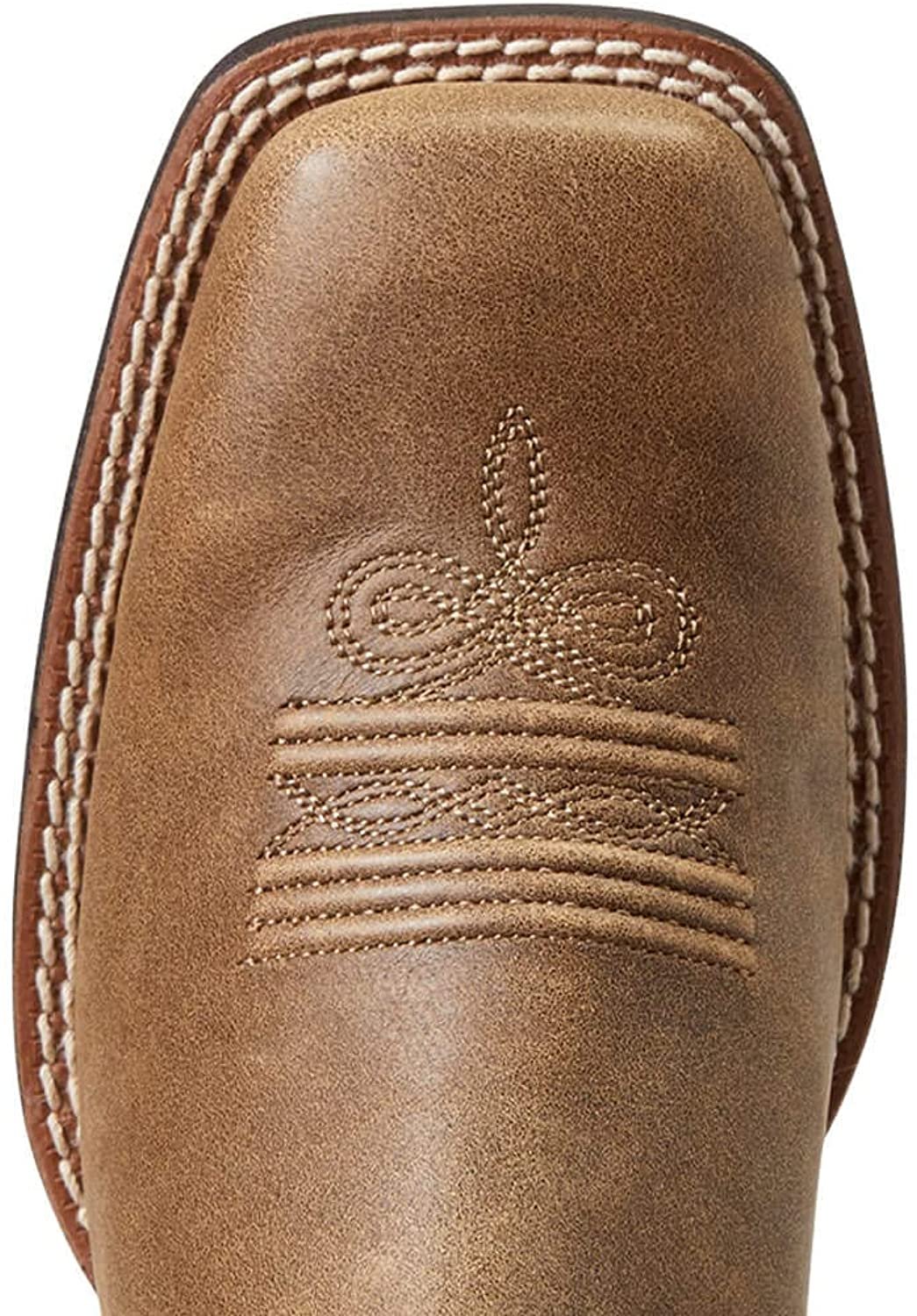 Toe Box of Ariat Women's Round Up Wide Square Toe Western Boot in Brown Bomber