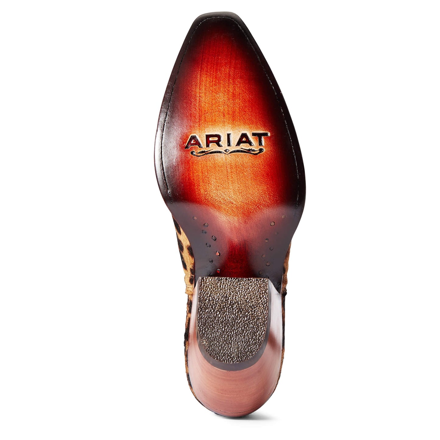 Outsole of Ariat Women's Dixon Haircalf Western Boot in Leopard Hair On