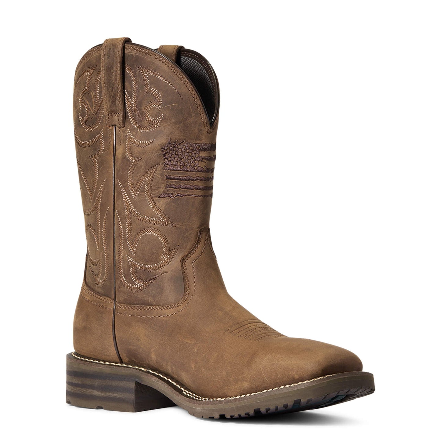 Angled Front View of Ariat Men's Hybrid Patriot Waterproof Western Boot