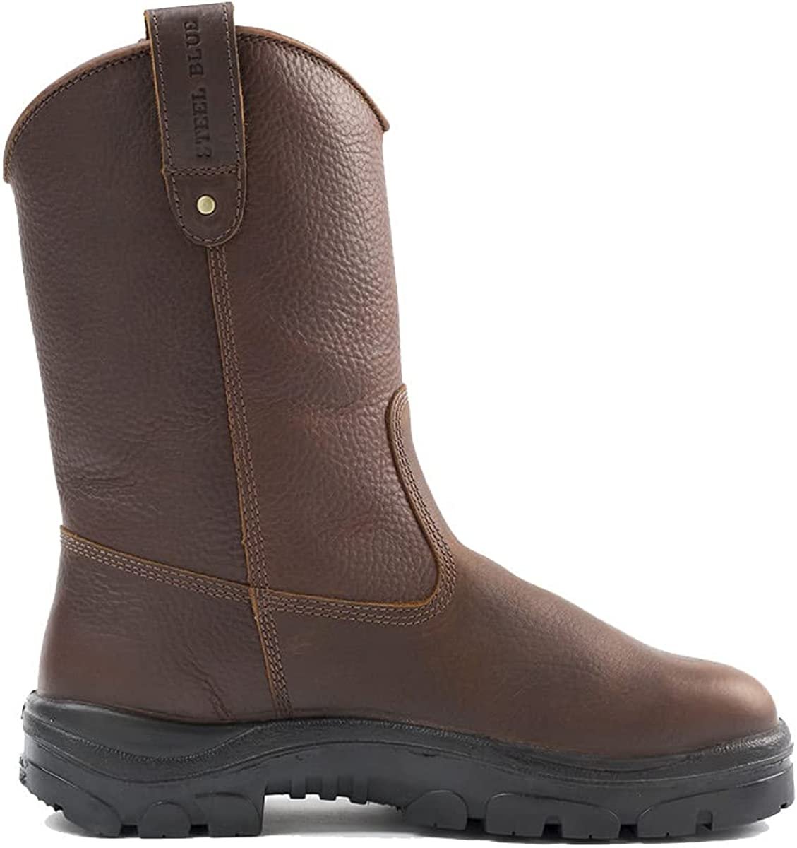 Right Side of Steel Blue Heeler TPU Pull On Steel Toe Leather Work Boot in Oak