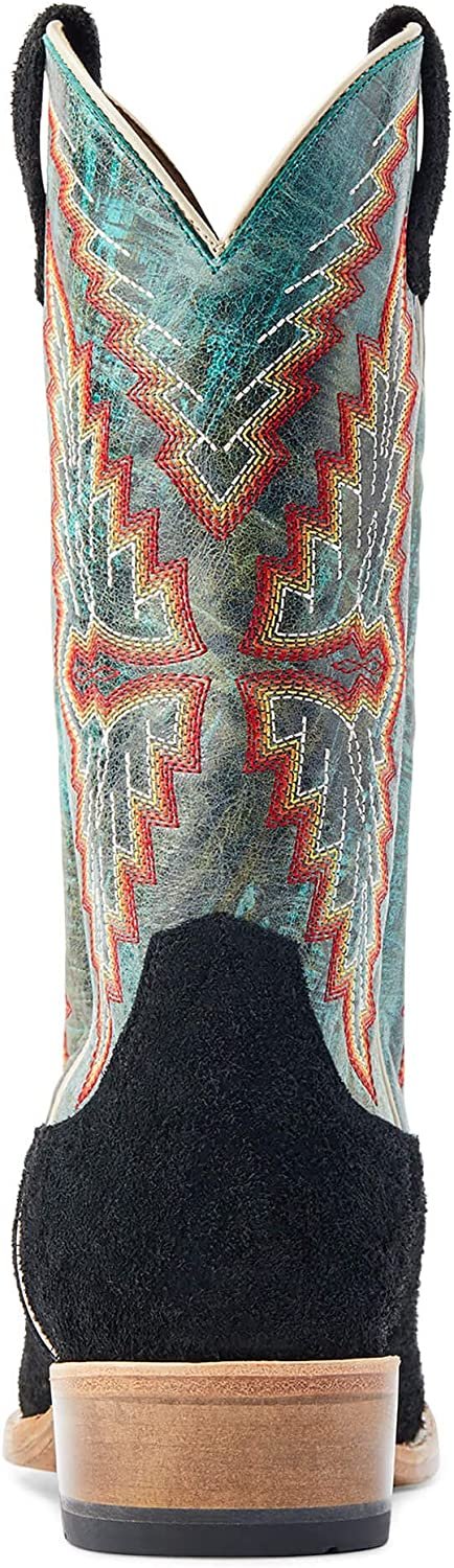 Back of Ariat Men's Futurity Showman Western Boot in Black Roughout/Roaring Turquoise